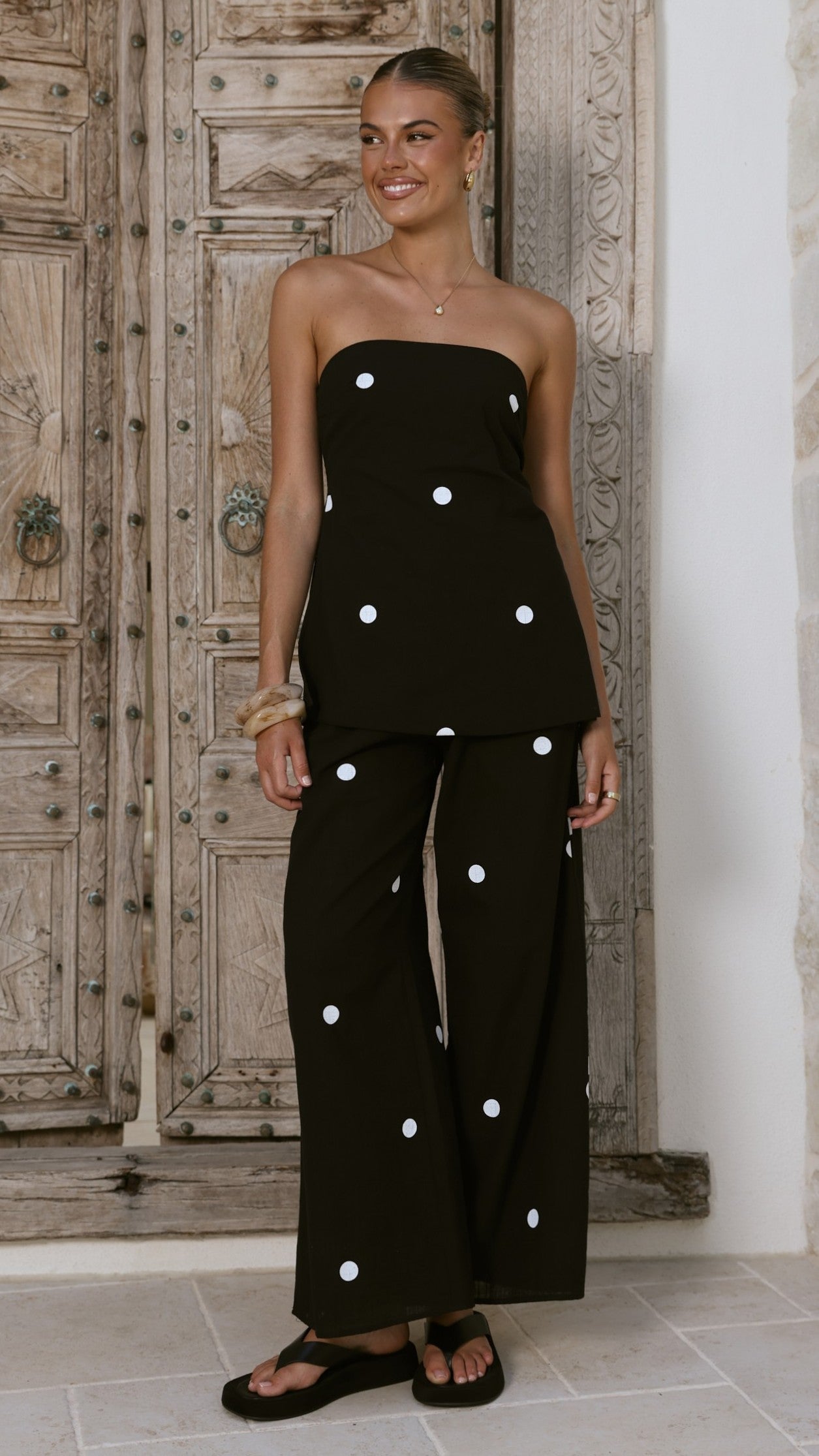 Calliope Strapless Top and Shorts Set - Oat/Black Polka Dot main image 1