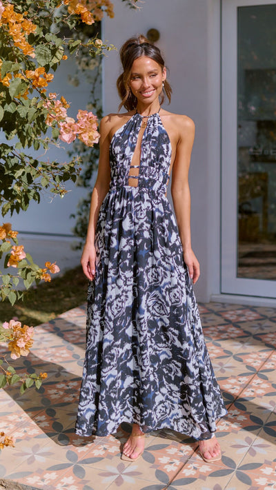 Load image into Gallery viewer, Ivy Maxi Dress - Black/White Print
