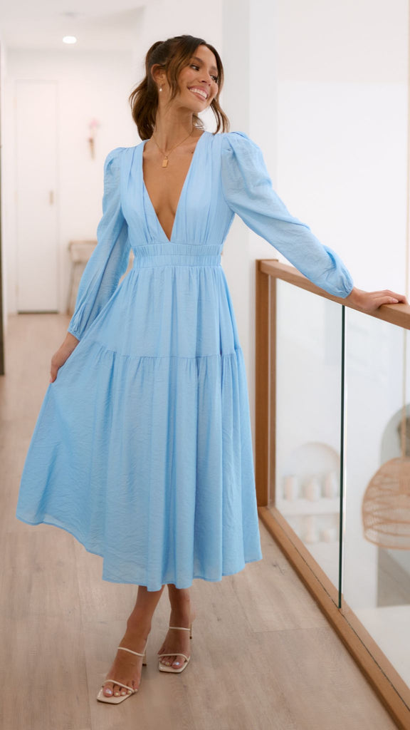 Erin Long Sleeve Midi Dress - Blue
