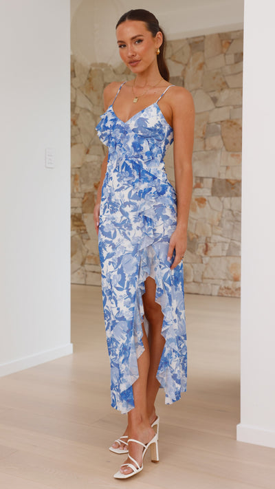 Load image into Gallery viewer, Debbie Midi Dress - Blue Floral
