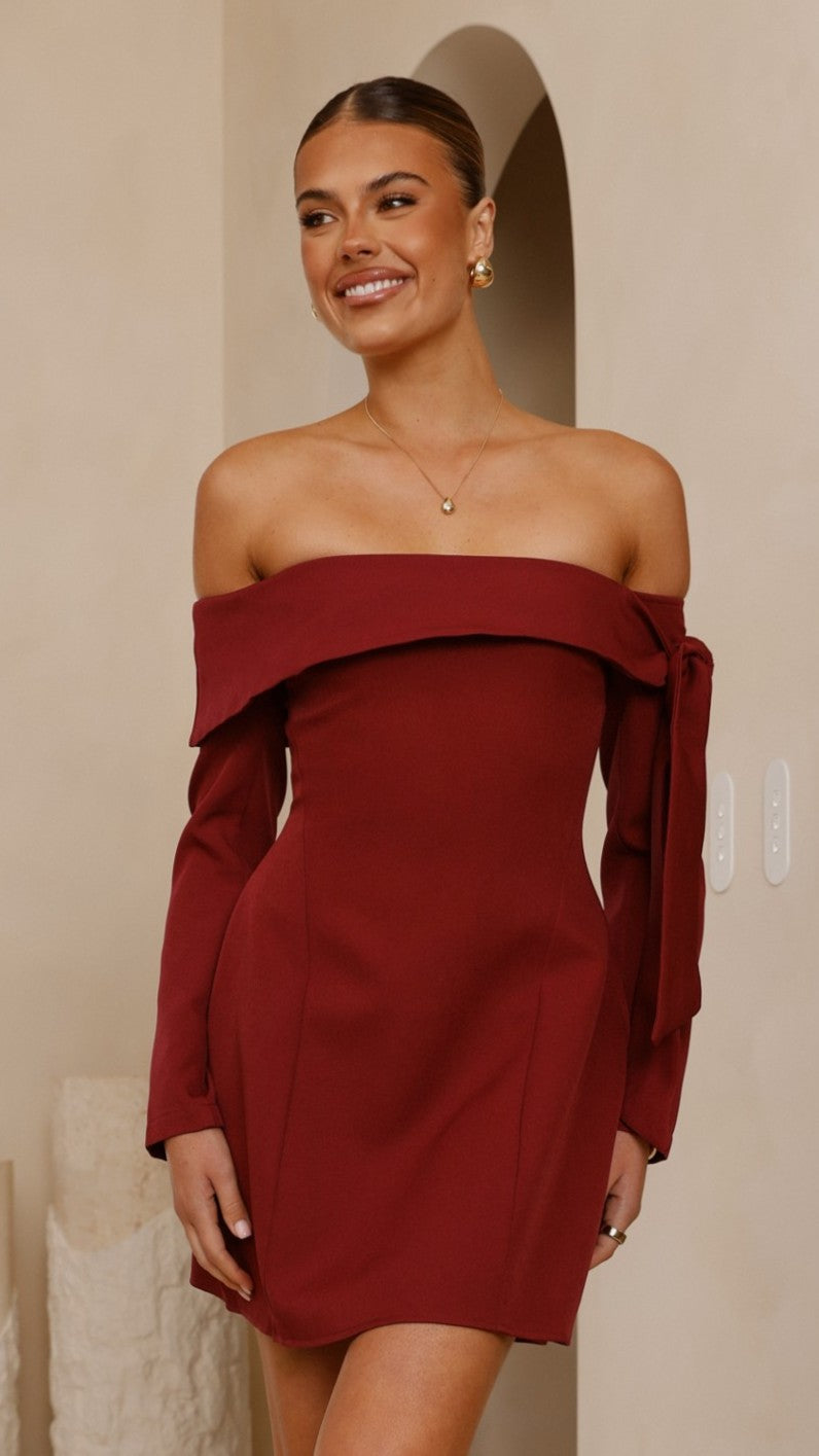long sleeve mini cocktail dress Halen - Wine - Buy Women's Dresses 5% Spandex Tie Back How to Make your COLORS:SAGE Fabric_Satin Edit