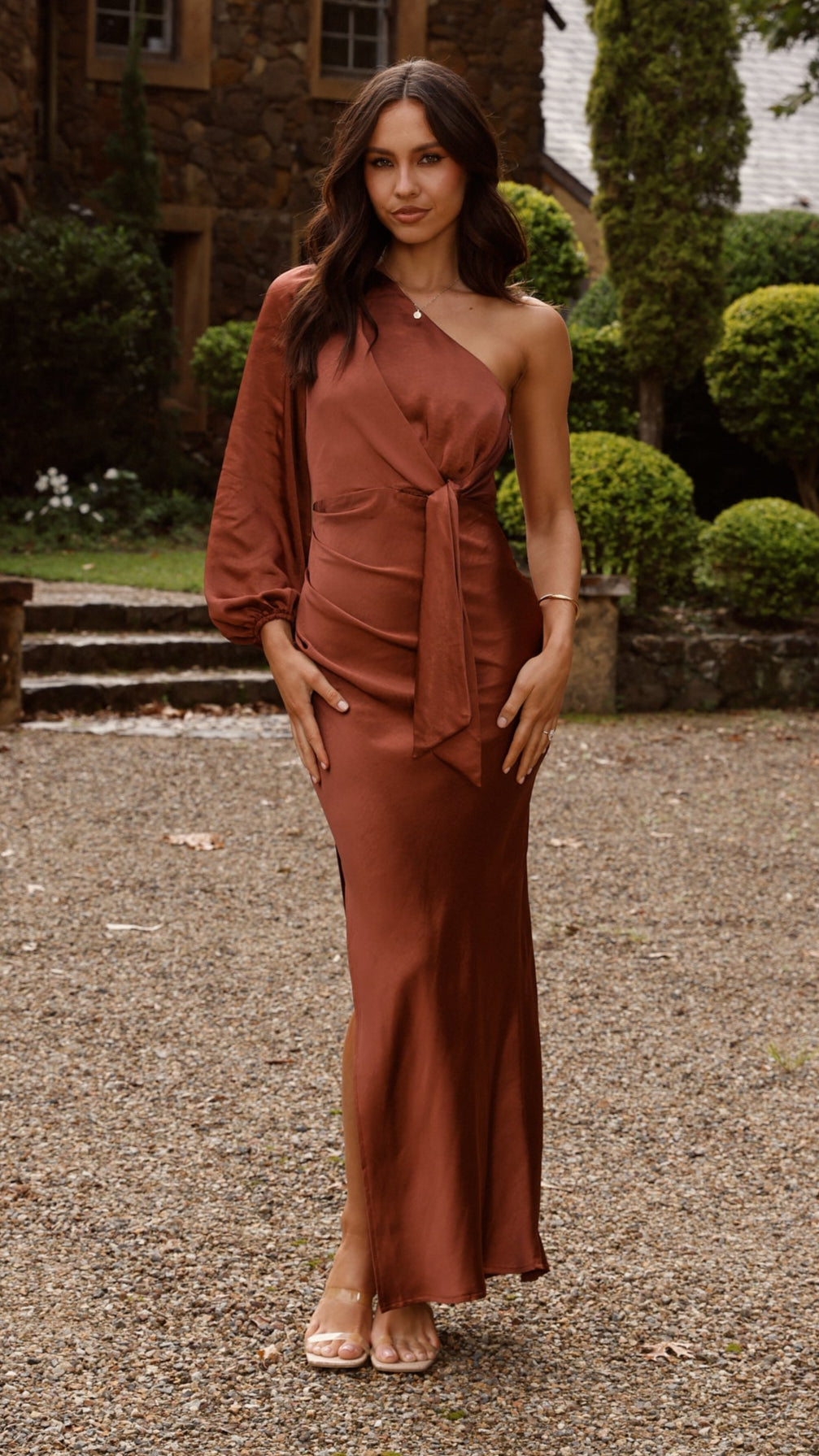 Eden One Shoulder Tie Front Maxi Dress - Rust - Buy Women's