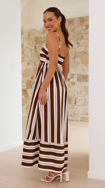 Load image into Gallery viewer, Nadie Maxi Dress - Chocolate / White Stripe
