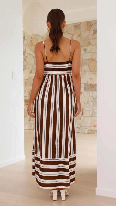 Load image into Gallery viewer, Nadie Maxi Dress - Chocolate / White Stripe
