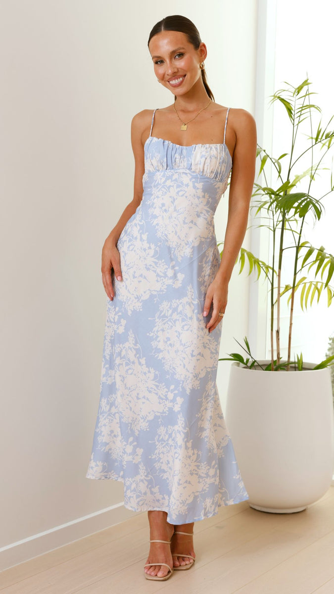 Margie Midi Dress - Blue / White Floral - Buy Women's Dresses - Billy J