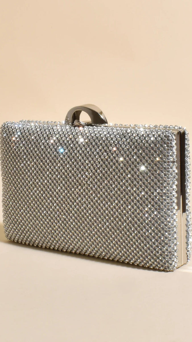 Adorne Valencia Glitter Curve Top Structured Clutch (Silver) main image 0