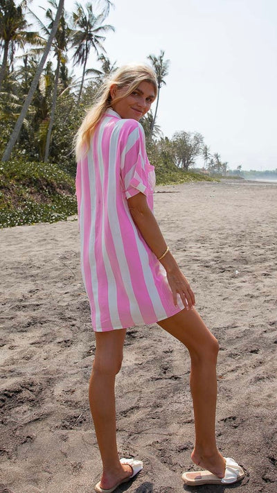 Load image into Gallery viewer, Candyman Shirt Dress - Pink
