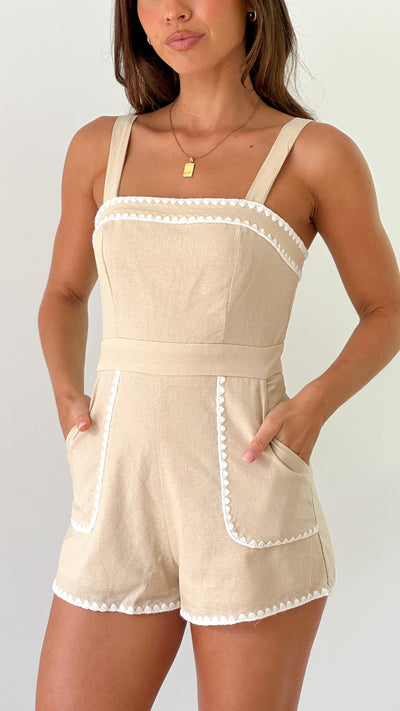 Load image into Gallery viewer, Abie Playsuit - Beige / White Trim
