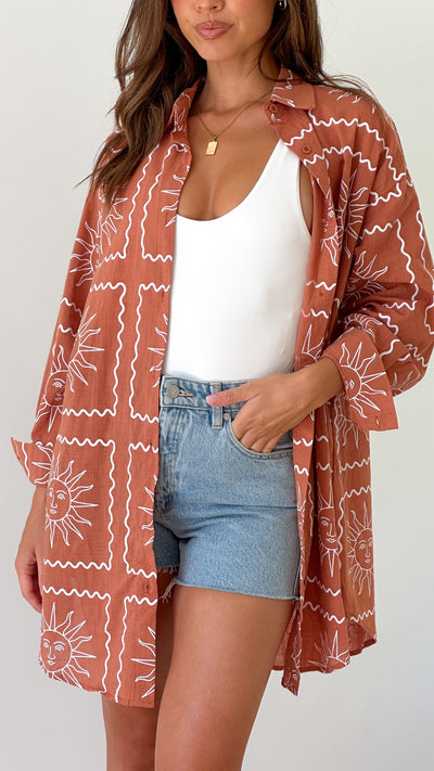 Load image into Gallery viewer, Piper Shirt Dress - Rust Sun
