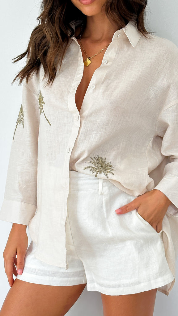 Natalie Button Up Shirt - Palm Print