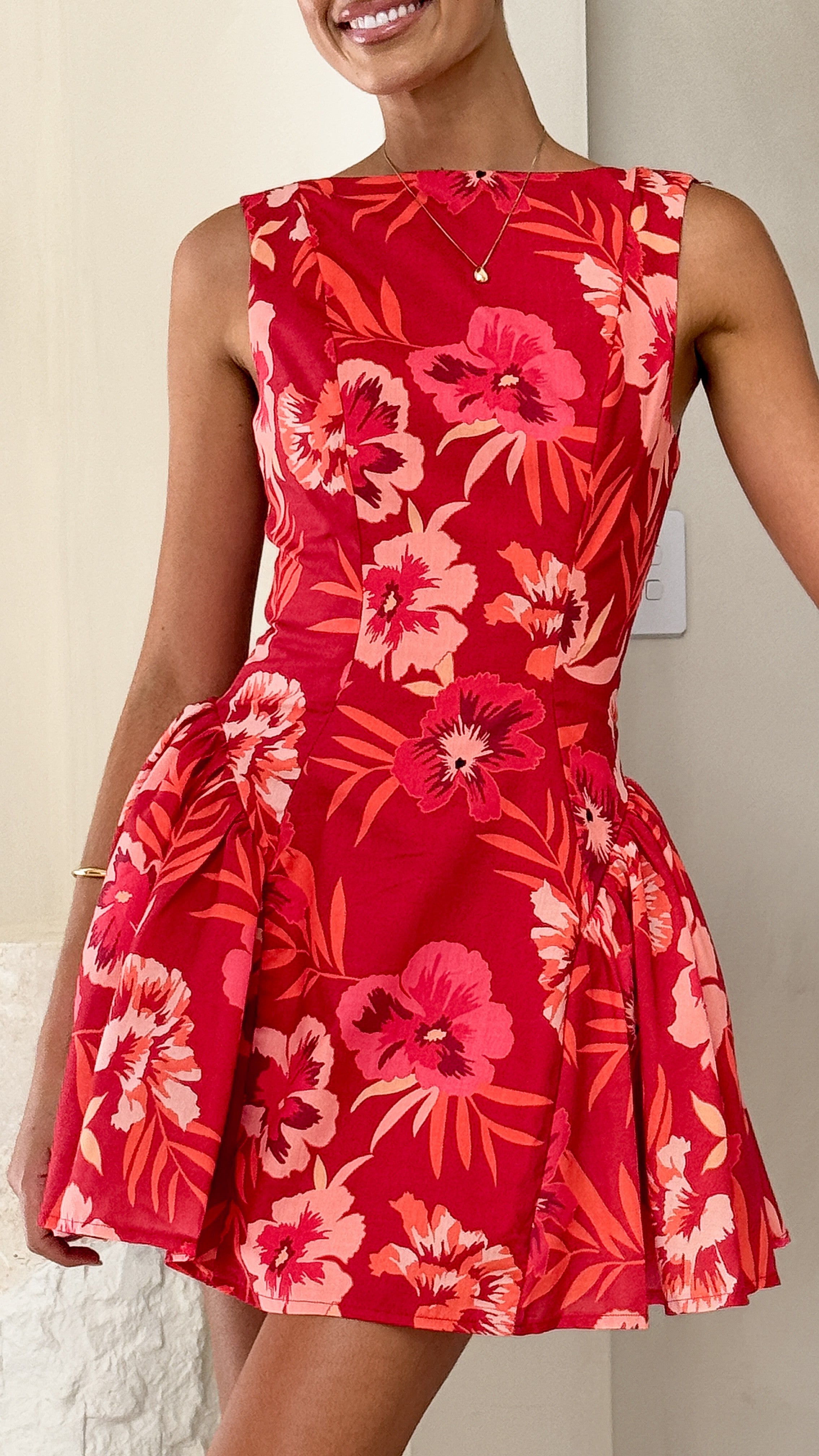Canika Mini Dress - Red Floral - Buy Women's Dresses