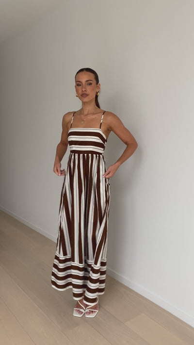 Load and play video in Gallery viewer, Nadie Maxi Dress - Chocolate / White Stripe
