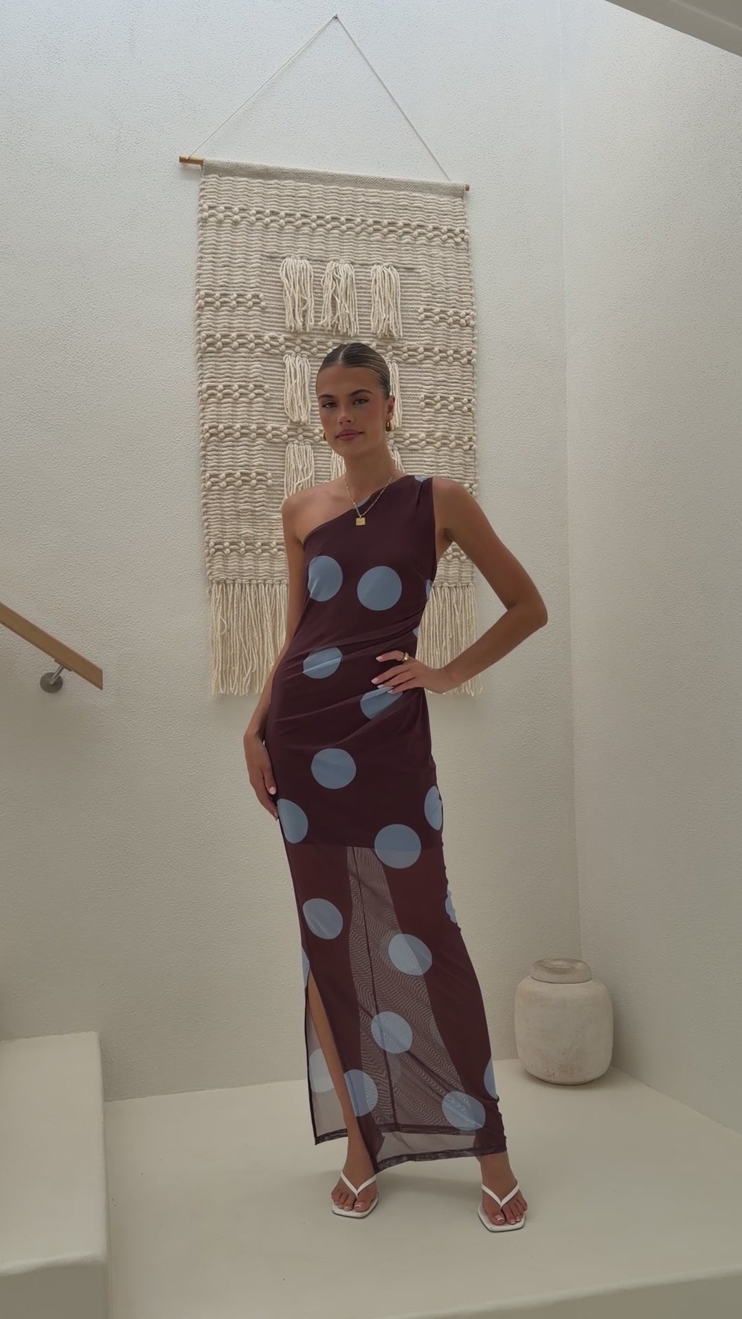 Cataleya Mesh Maxi Dress - Brown / Blue Polka Dot - Buy Women's Dresses