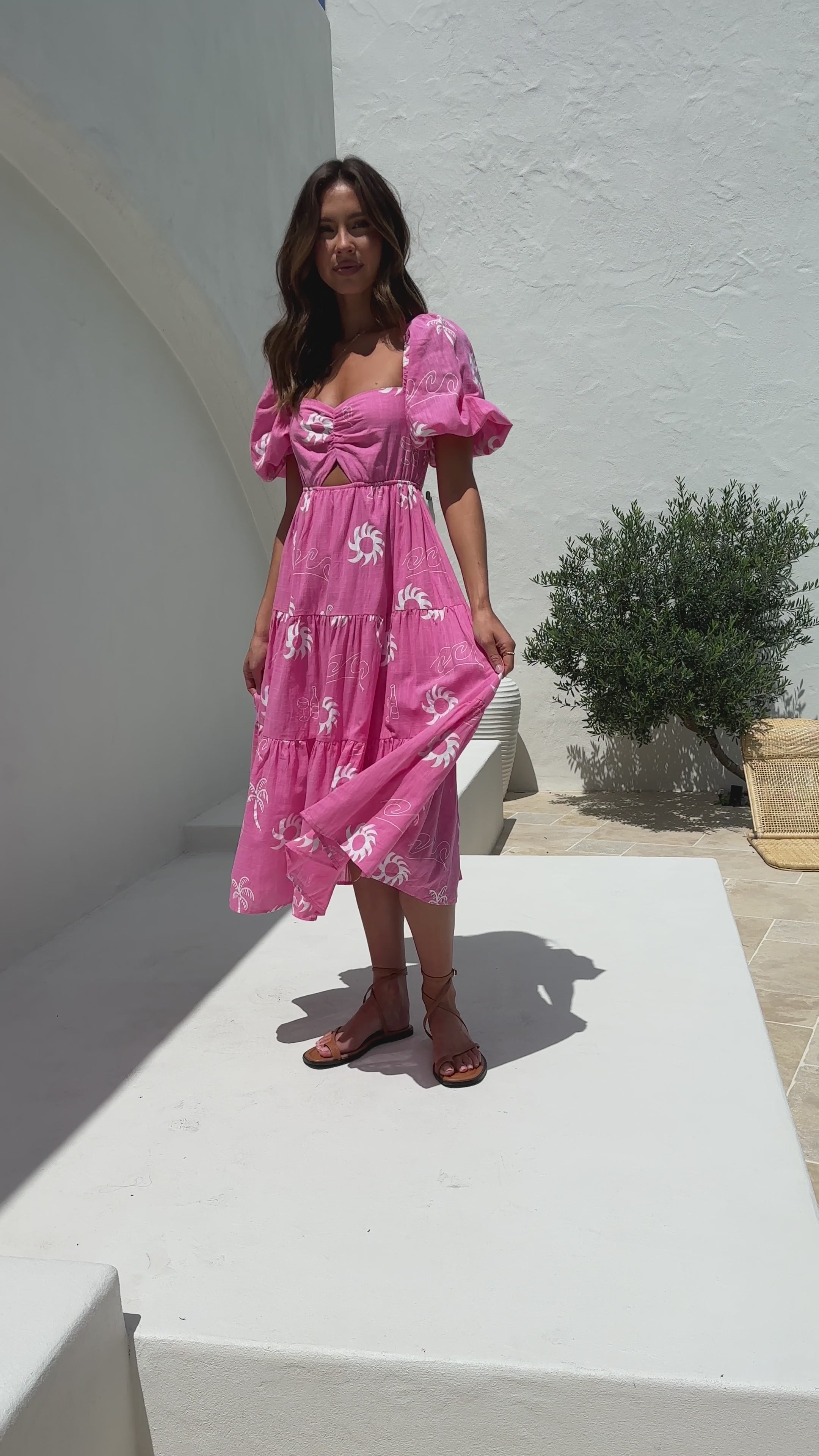 Imogen Midi Dress - Pink/White Sun