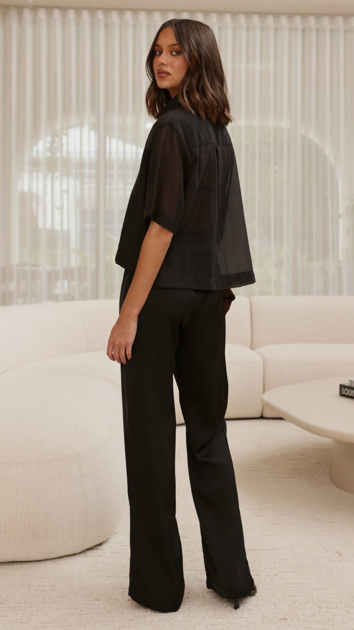 Deanna Sheer Button Up Shirt - Black - Billy J