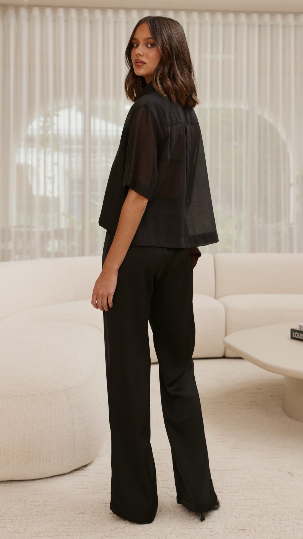 Deanna Sheer Button Up Shirt - Black - Billy J