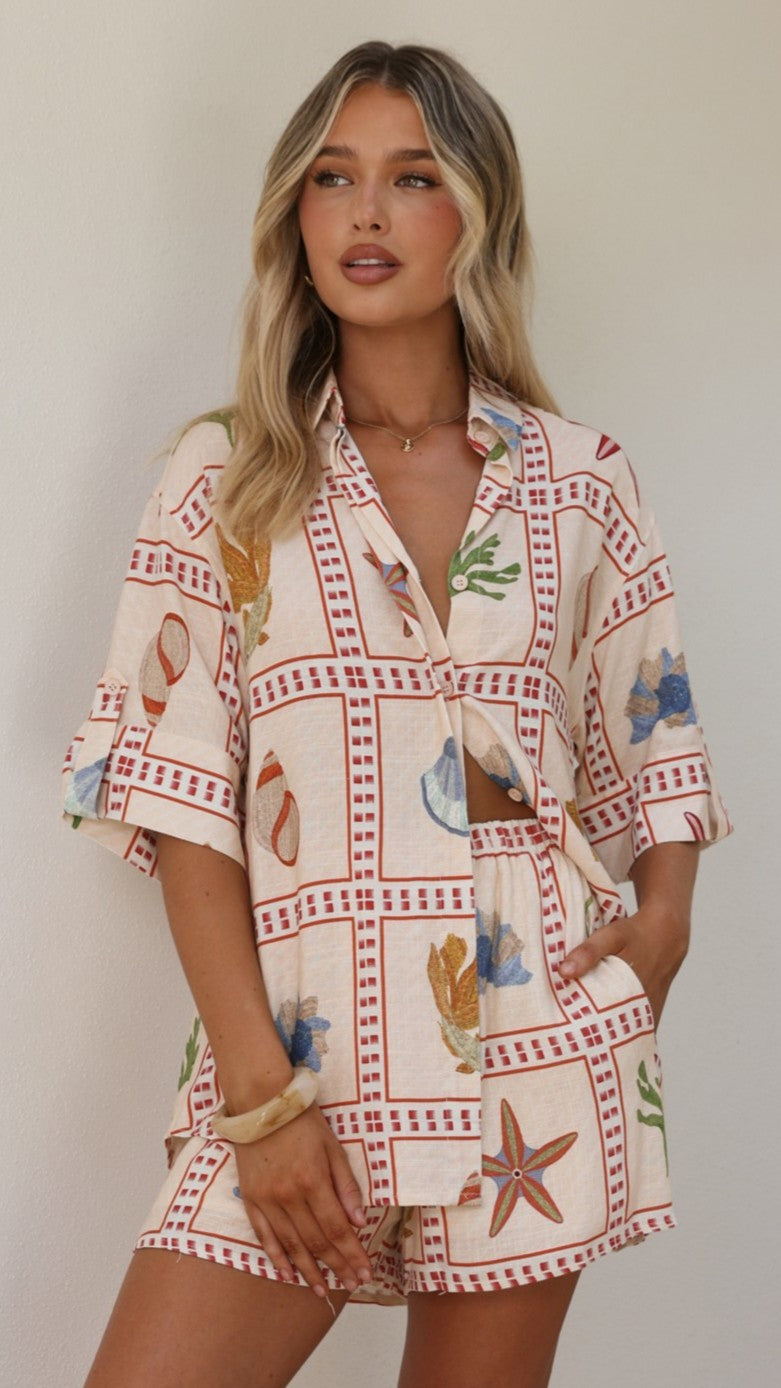 Zelah Button Up Shirt and Shorts Set - Penida Print - Billy J