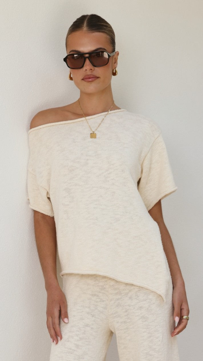 Cascadia Off Shoulder T-Shirt - Cream - Billy J