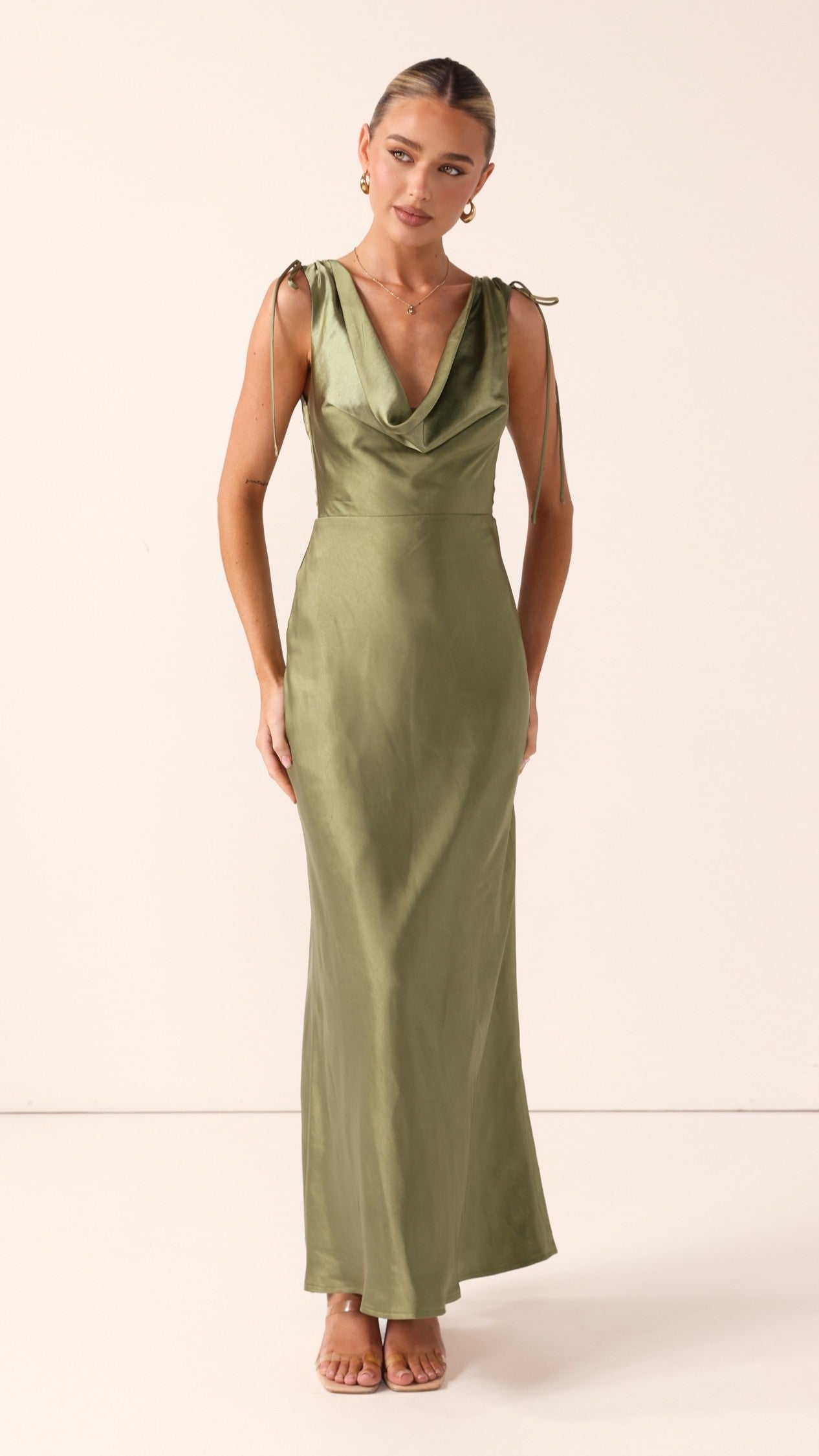 Madeline Cowl Neck Maxi Dress - Olive - Billy J
