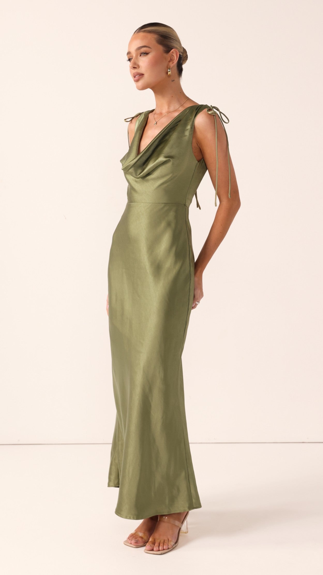 Madeline Cowl Neck Maxi Dress - Olive - Billy J