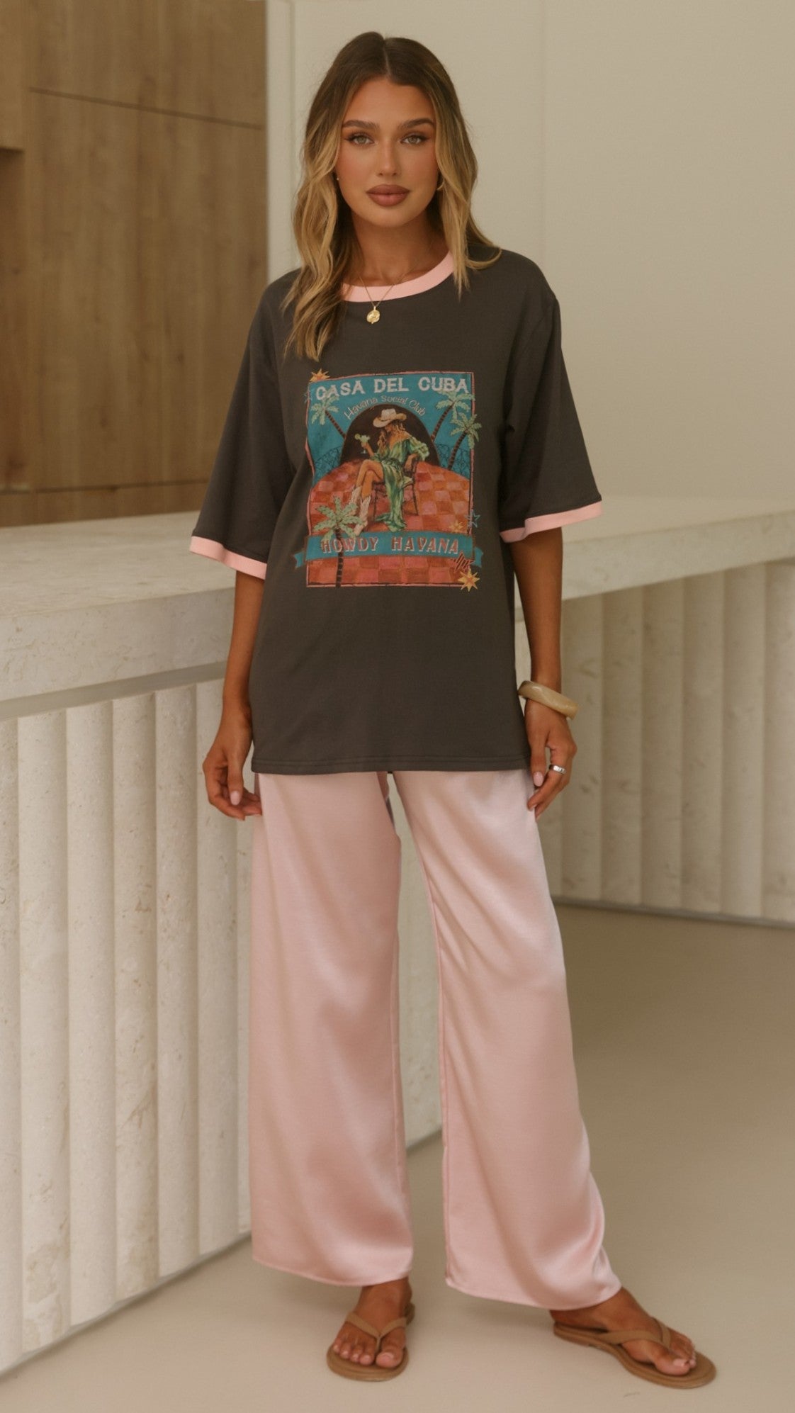 Howdy Havana Tee - Charcoal/Pink - Billy J