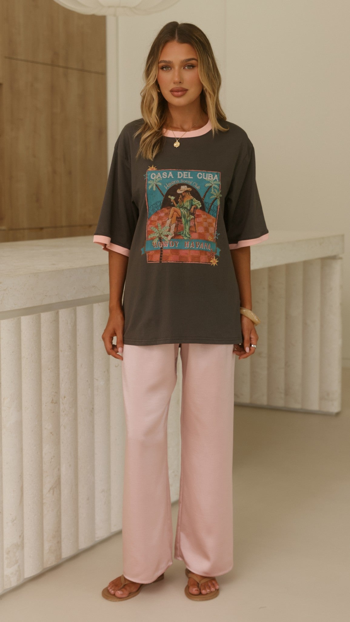 Howdy Havana Tee - Charcoal/Pink - Billy J