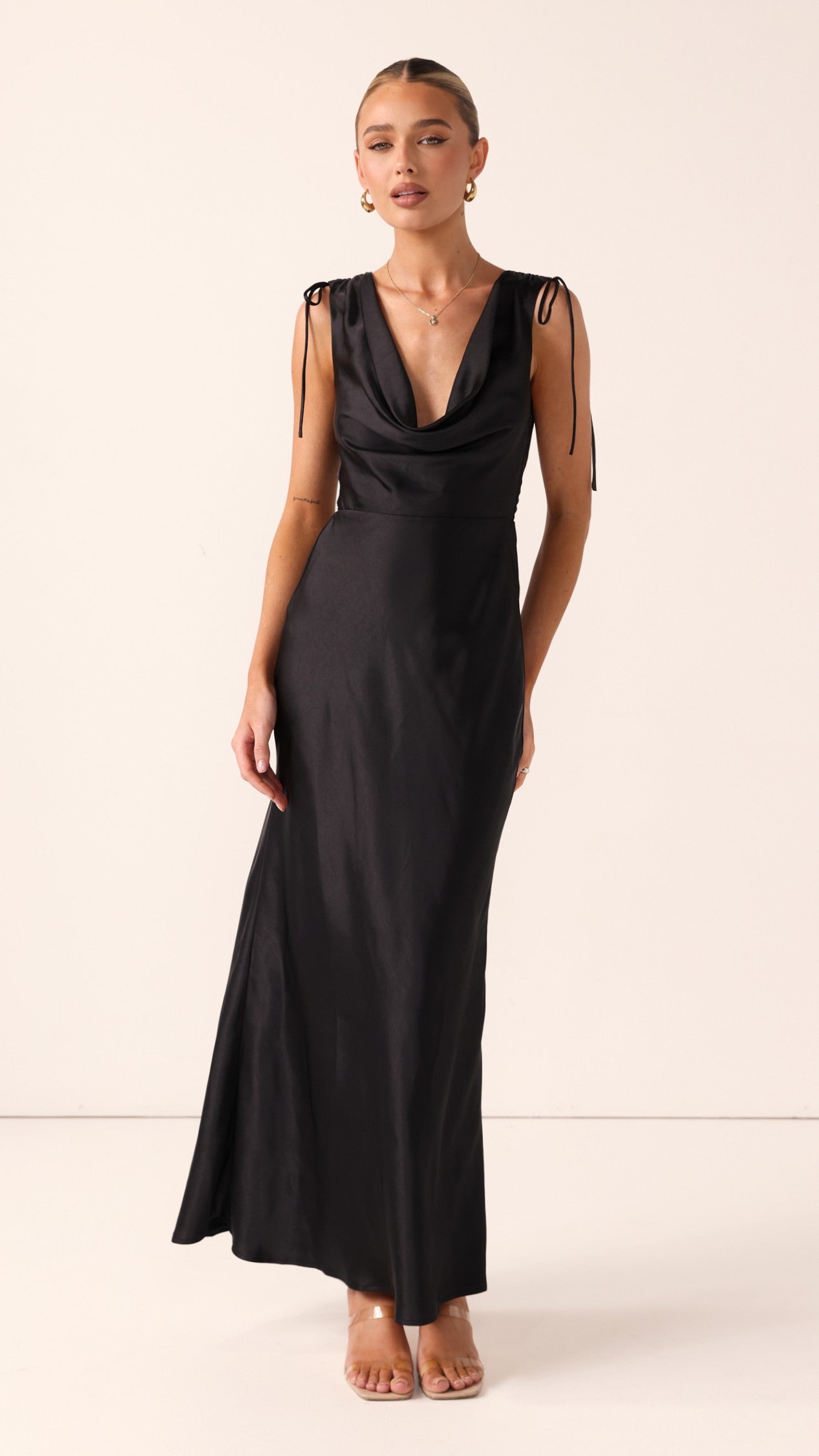 Madeline Cowl Neck Maxi Dress - Black - Billy J