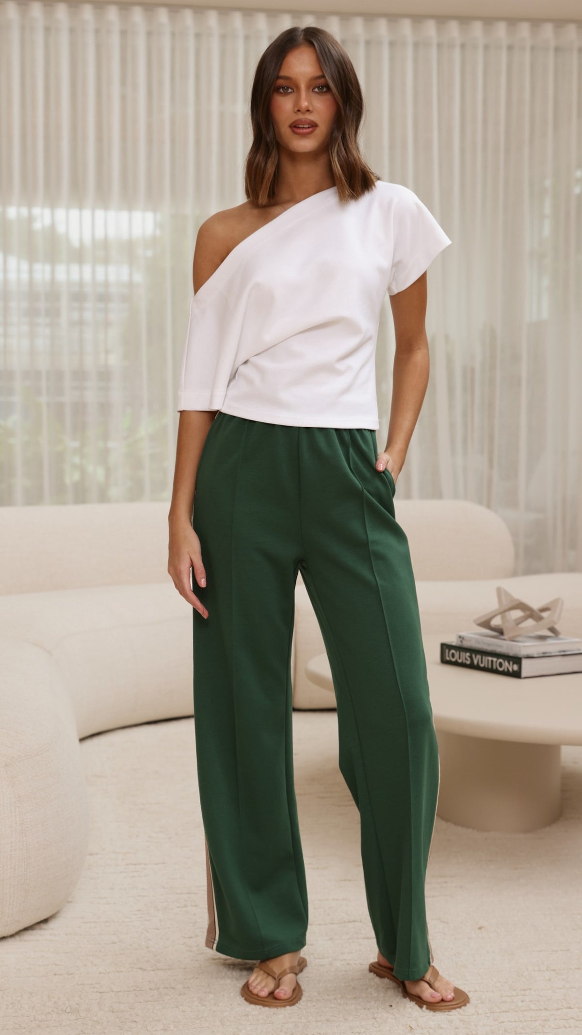 Isaiah Racer Stripe Pleated Trackpants - Green/Beige - Billy J