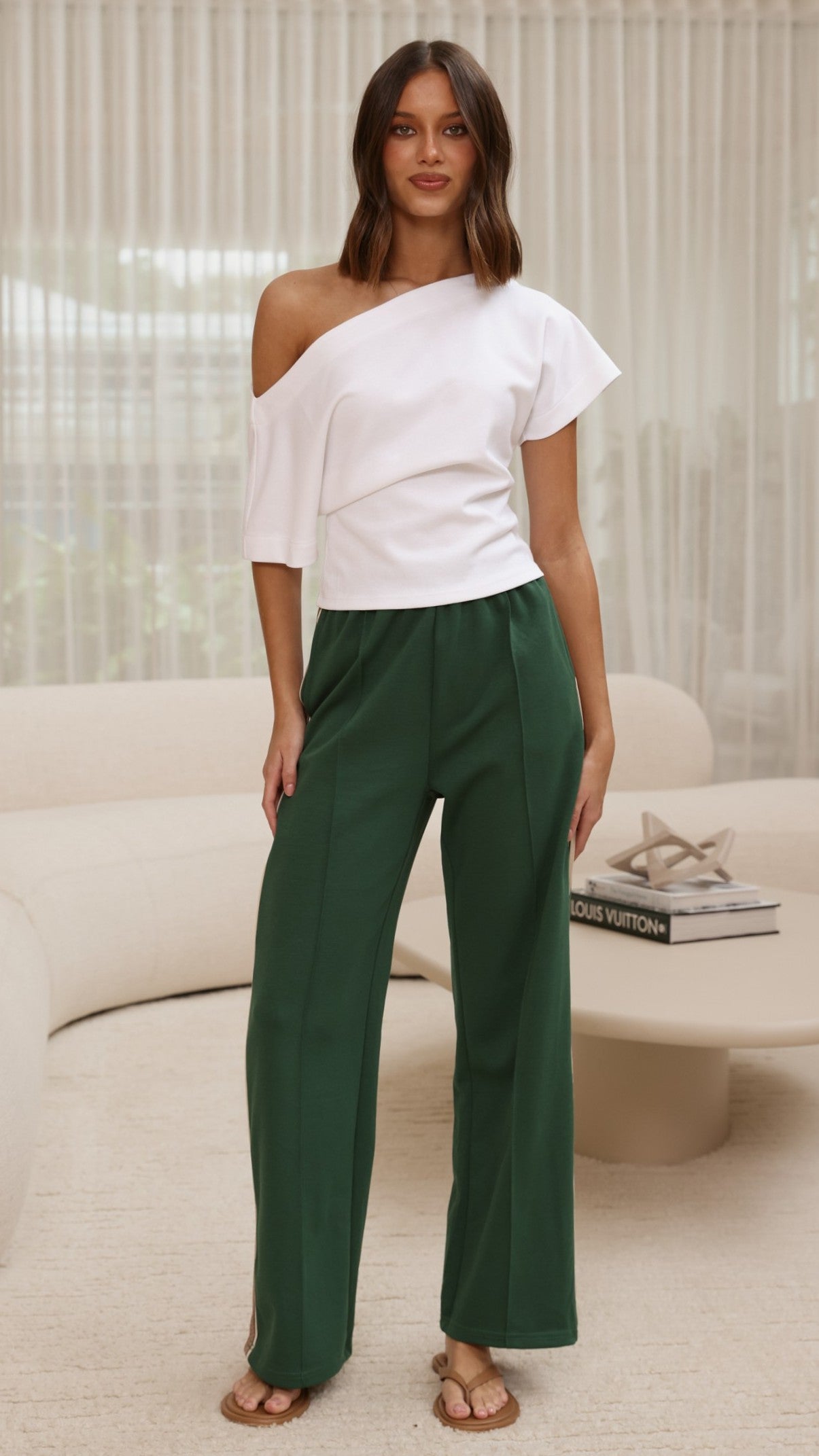 Isaiah Racer Stripe Pleated Trackpants - Green/Beige - Billy J