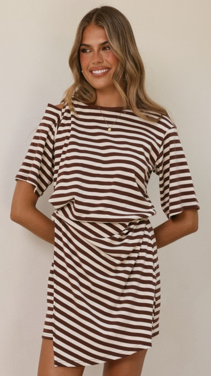 Adelia Mini Dress - Chocolate Stripe - Billy J