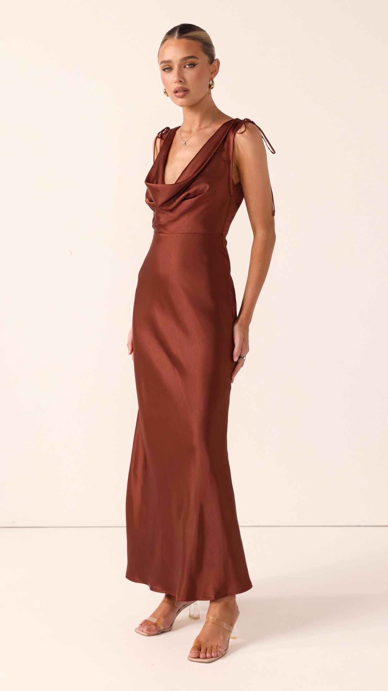 Madeline Cowl Neck Maxi Dress - Rust - Billy J