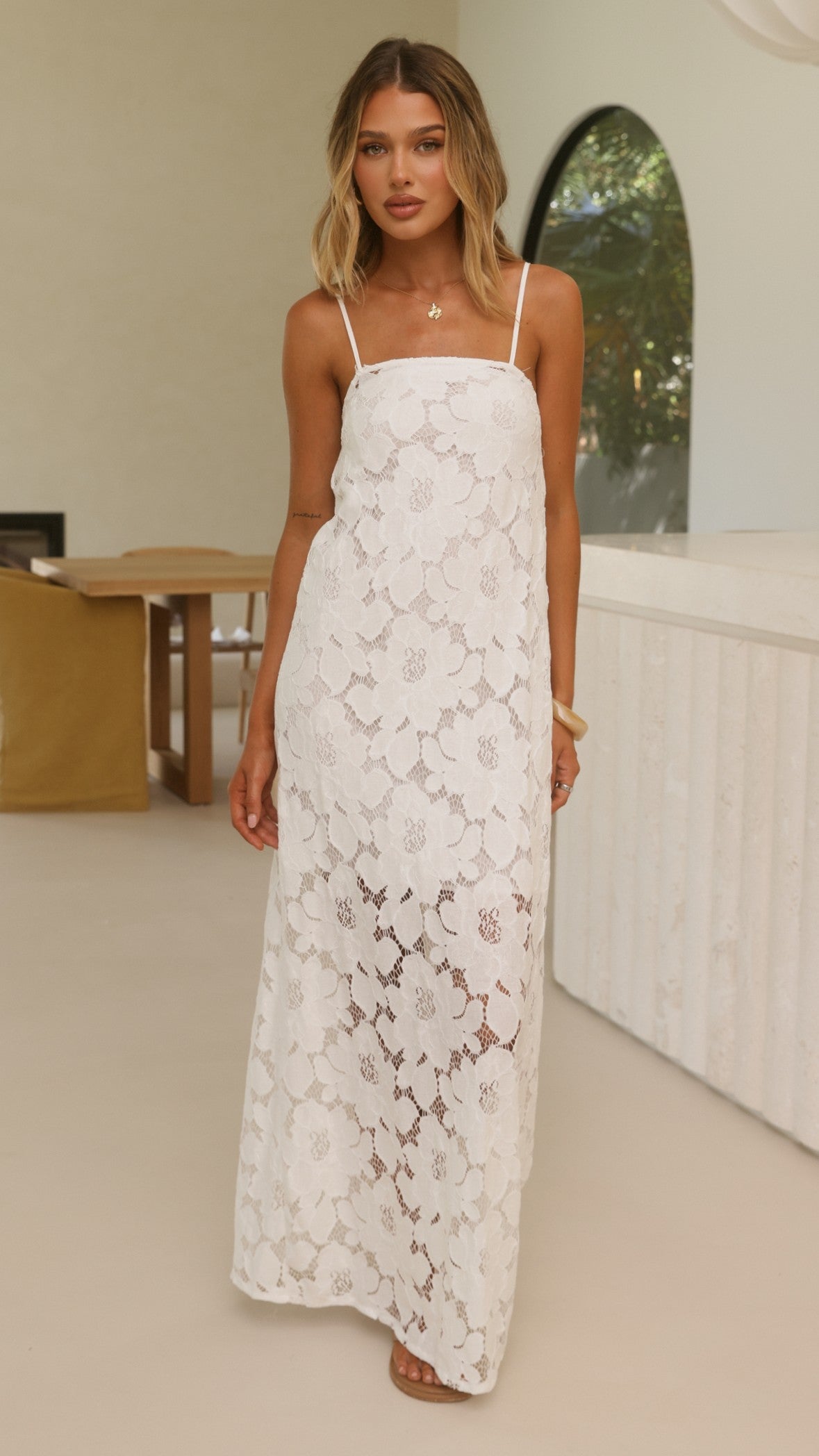 Oaklynn Maxi Dress - White/Lace - Billy J
