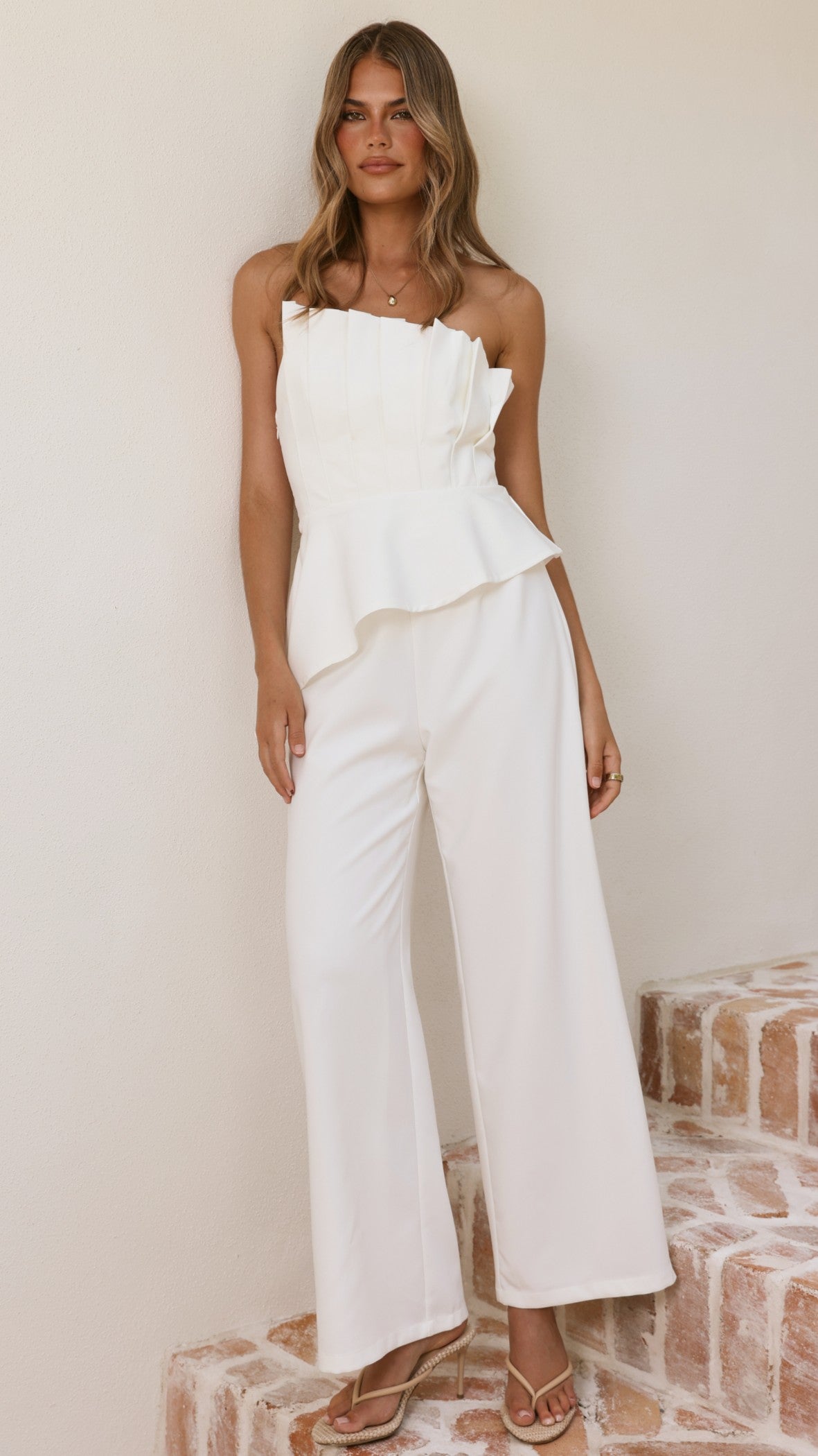 Javana Asymmetrical Top and Pants Set - White - Billy J