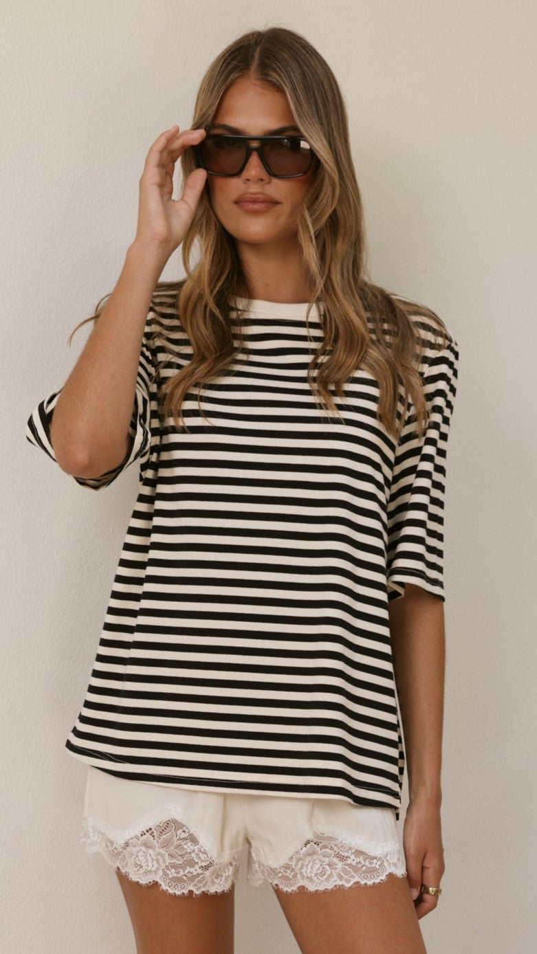 Josie Crew Neck Tee - Black/White Stripe - Billy J