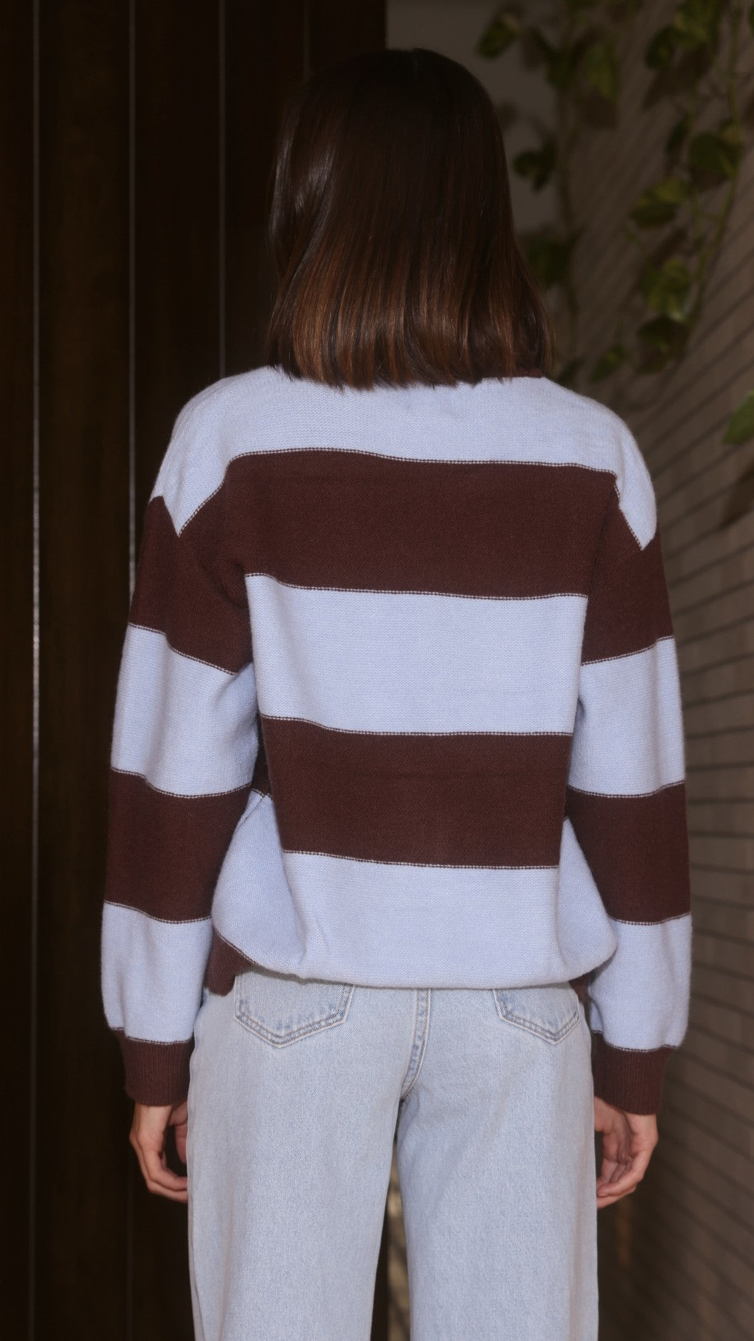 Tyla Zip-Up Sweater - Brown/Blue Stripe - Billy J