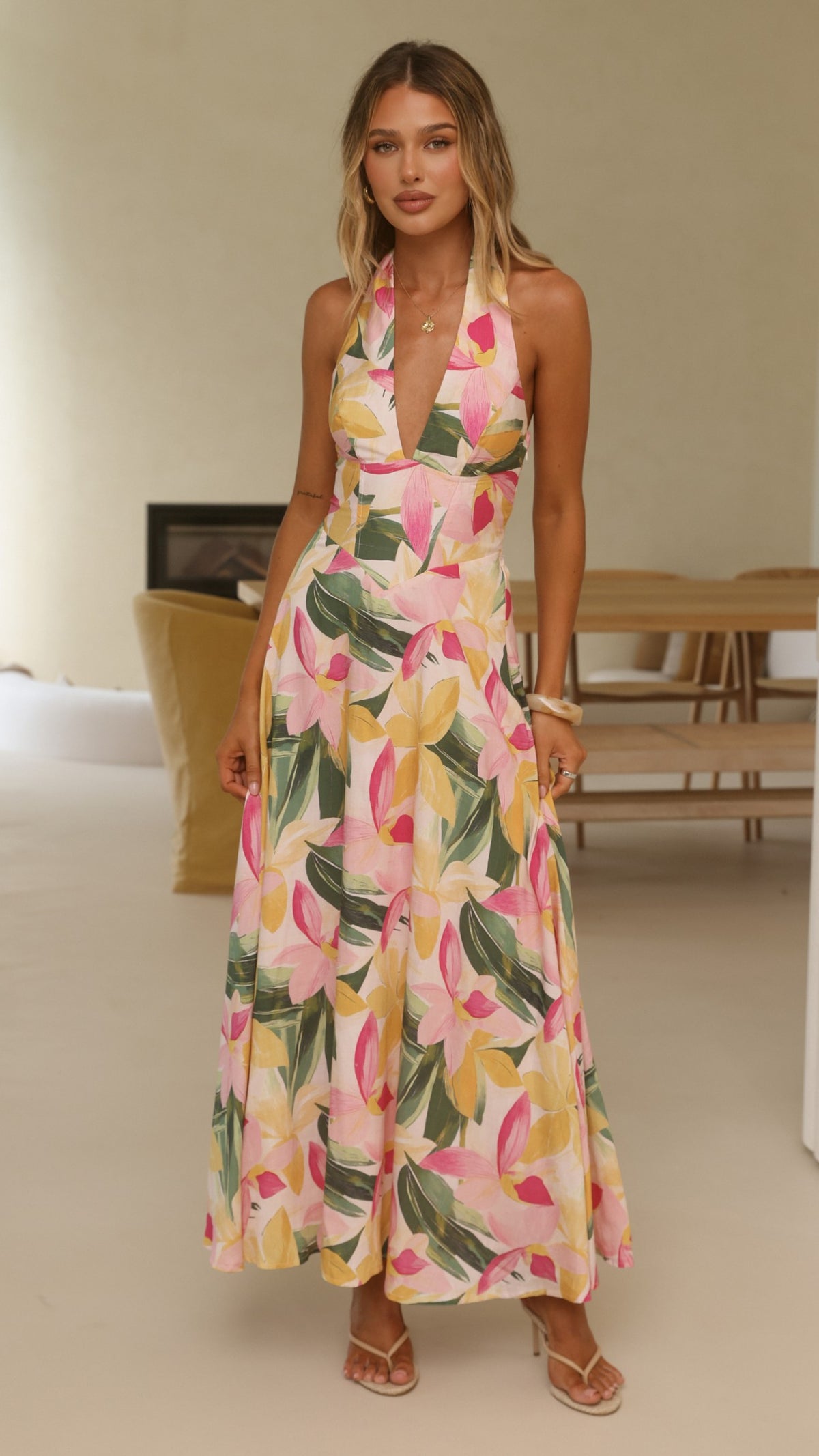 Alexis Maxi Dress - Pink/Yellow Floral - Billy J