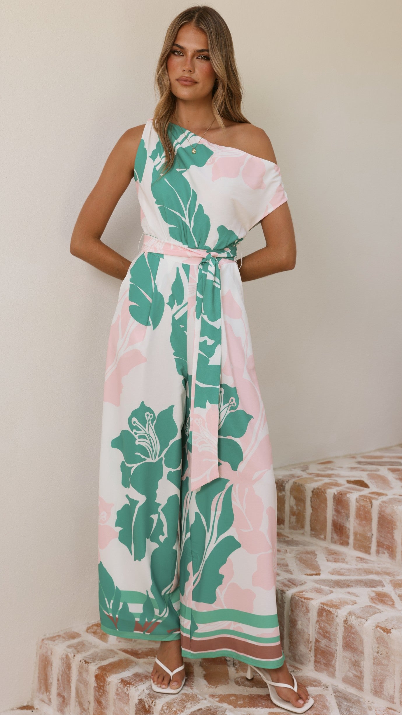 Oasis One Shoulder Jumpsuit - Pink/Green - Billy J