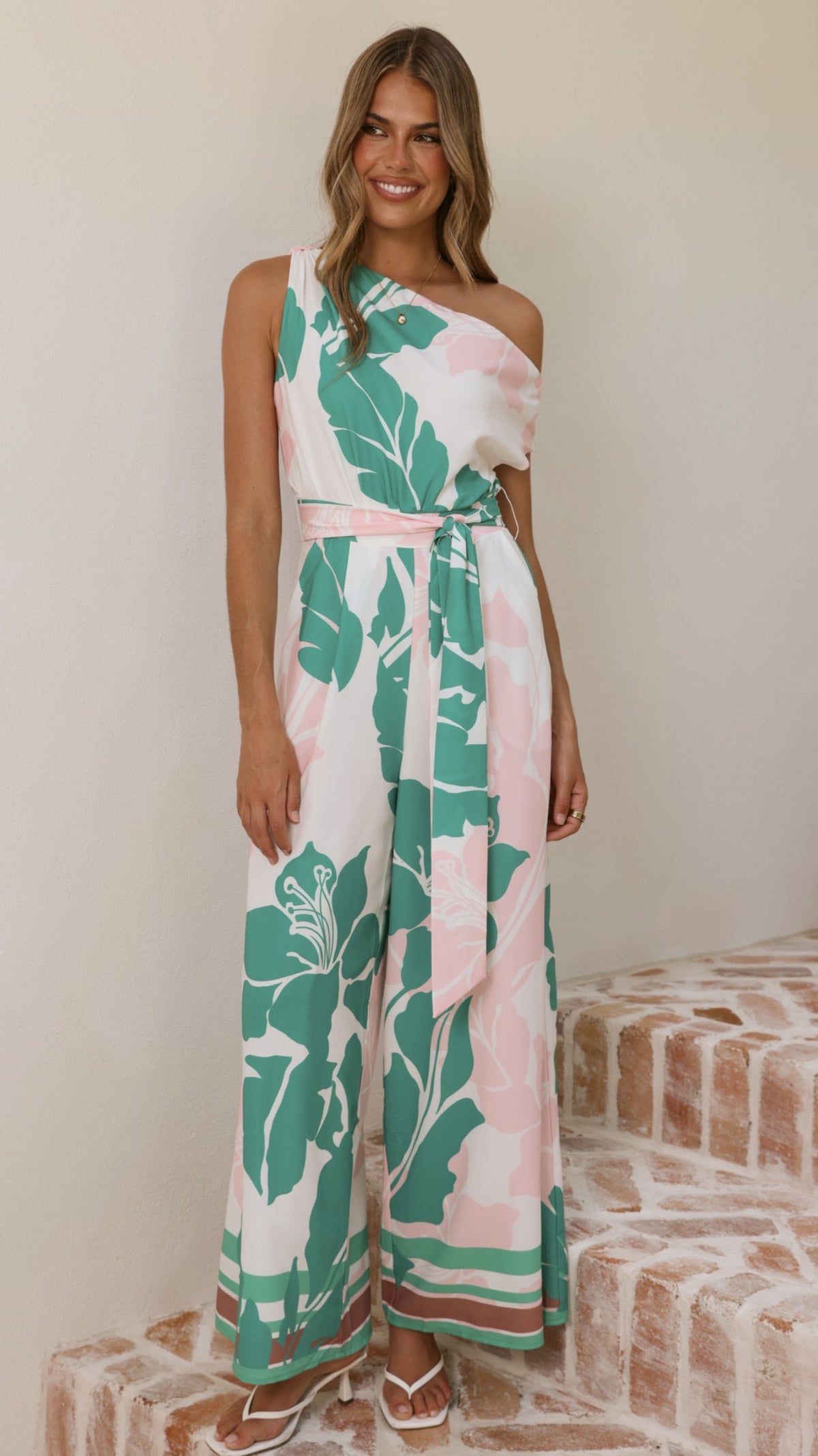 Oasis One Shoulder Jumpsuit - Pink/Green - Billy J