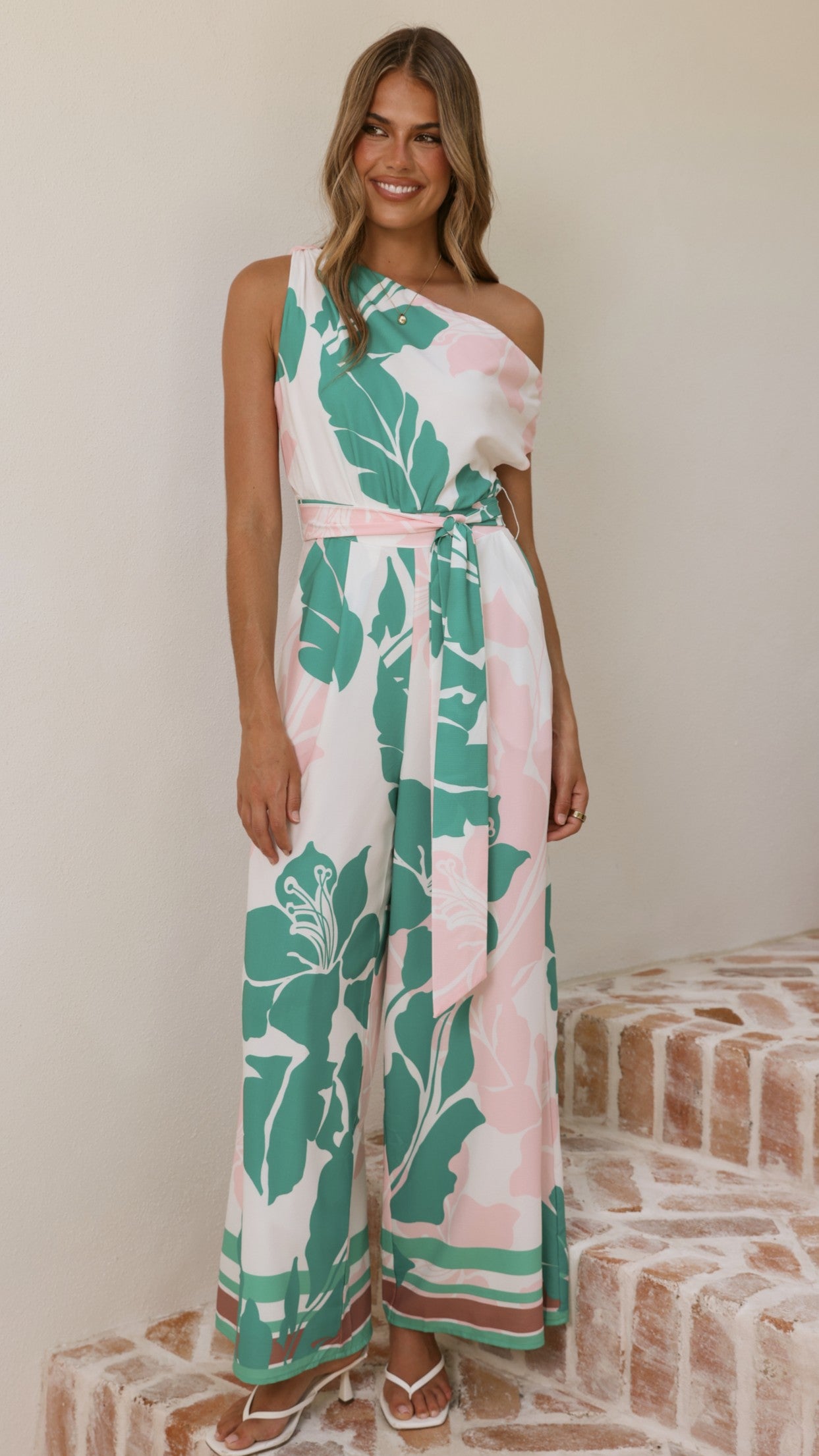 Oasis One Shoulder Jumpsuit - Pink/Green - Billy J
