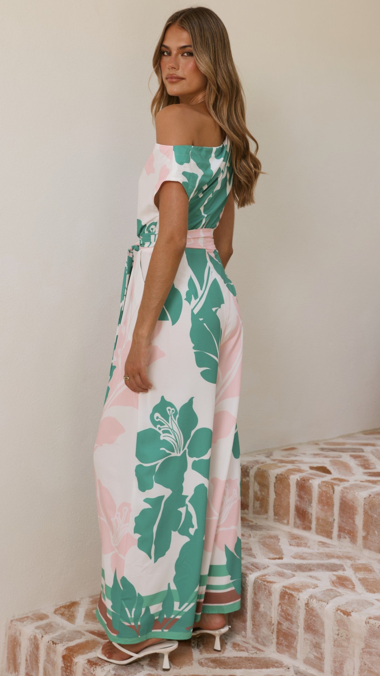 Oasis One Shoulder Jumpsuit - Pink/Green - Billy J