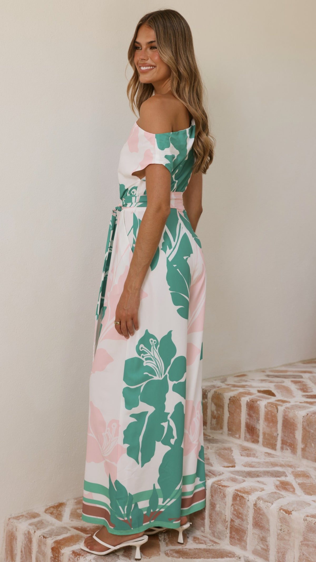 Oasis One Shoulder Jumpsuit - Pink/Green - Billy J