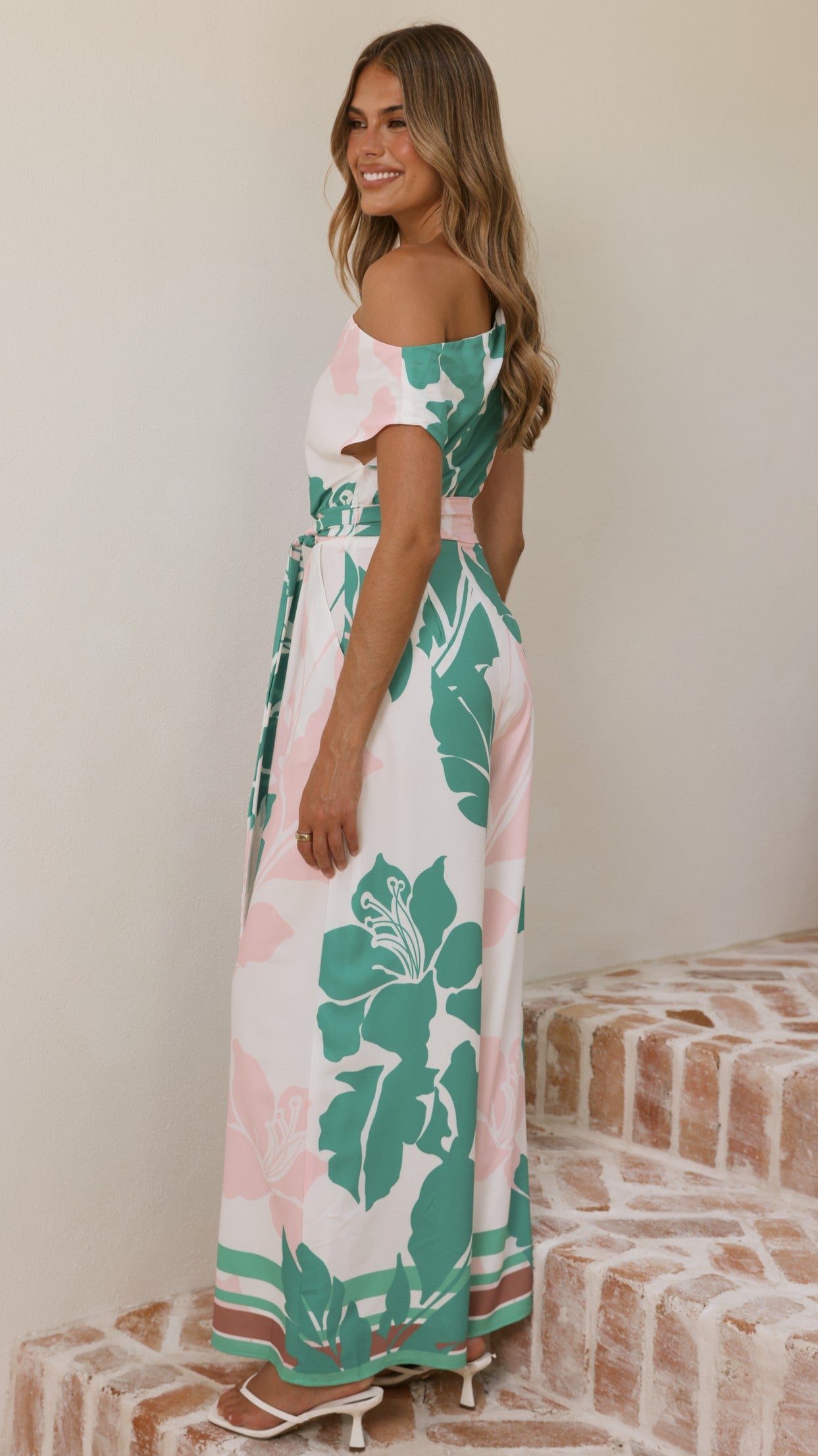 Oasis One Shoulder Jumpsuit - Pink/Green - Billy J