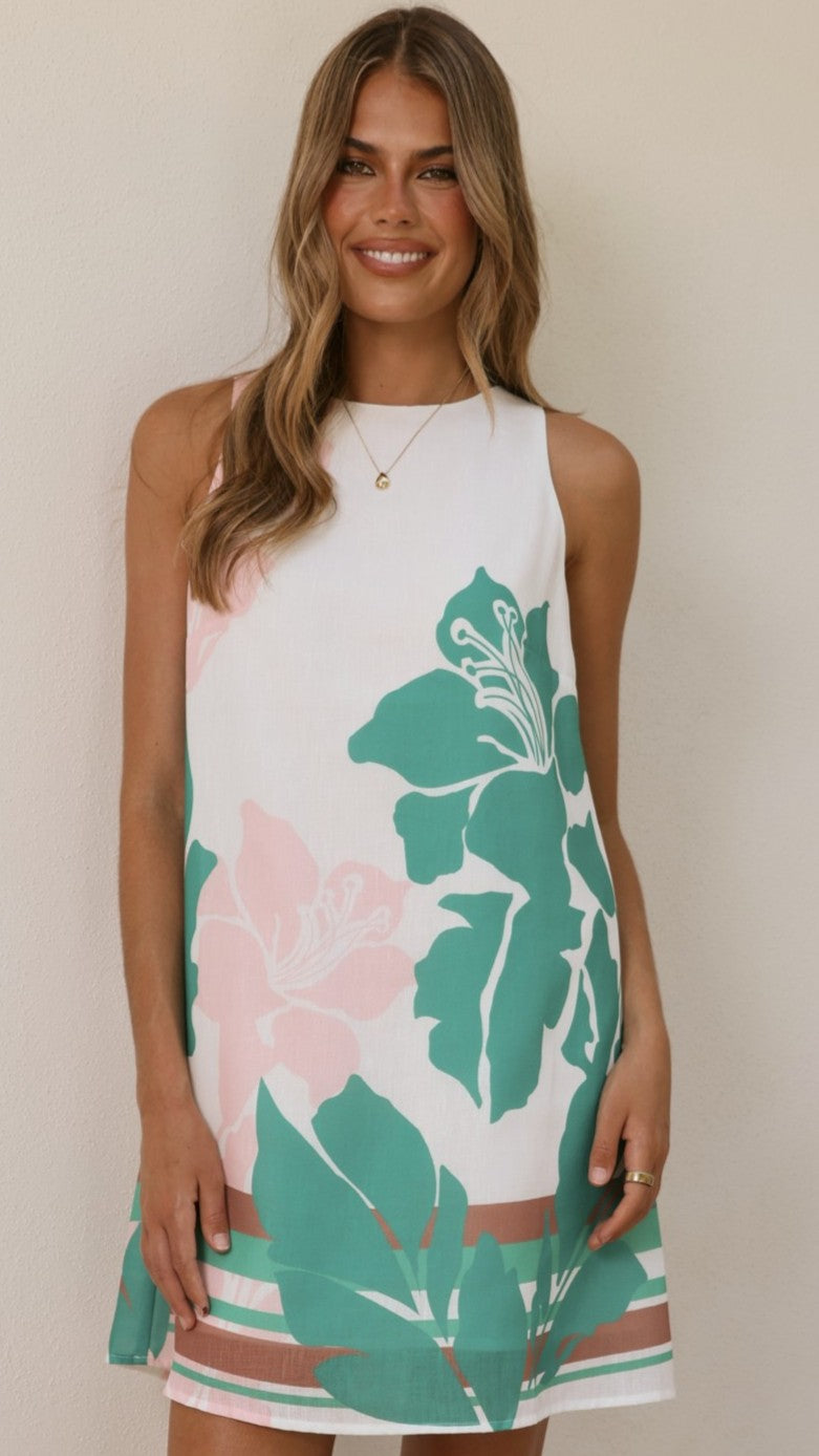 Xandria Mini Dress - Pink/Green Print - Billy J