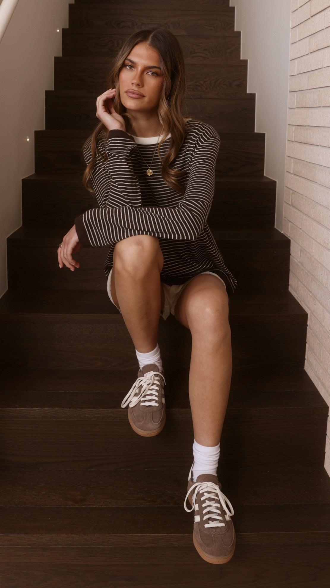 Ishana Long Sleeve Top - Brown Stripe - Billy J
