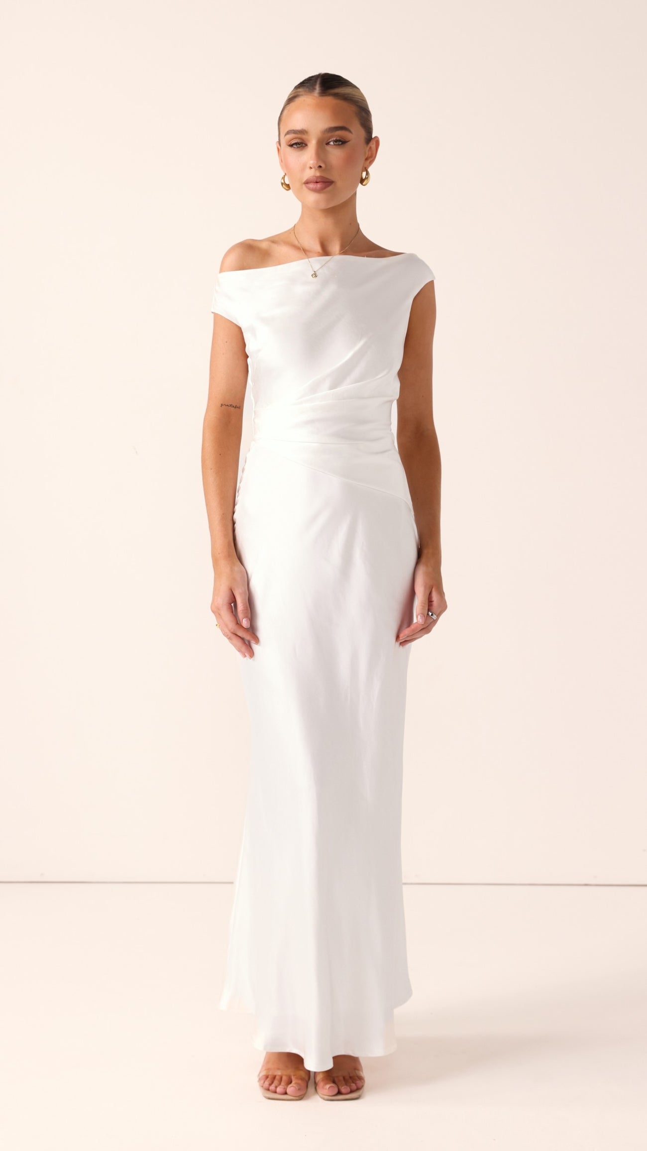 Auria Off Shoulder Maxi Dress - Ivory - Billy J