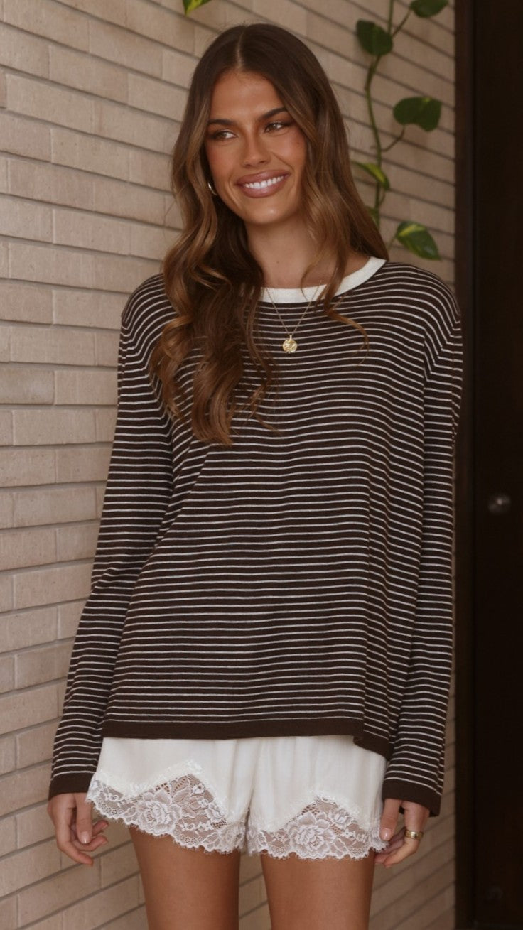 Ishana Long Sleeve Top - Brown Stripe - Billy J