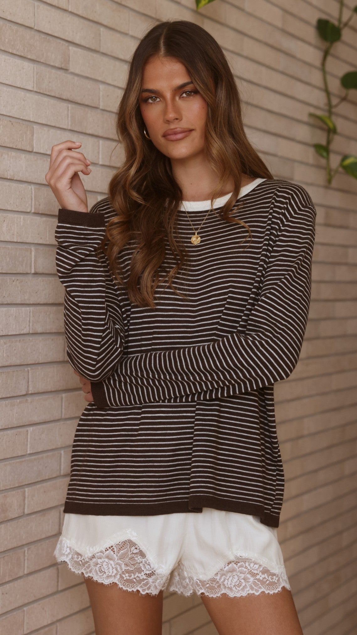 Ishana Long Sleeve Top - Brown Stripe - Billy J