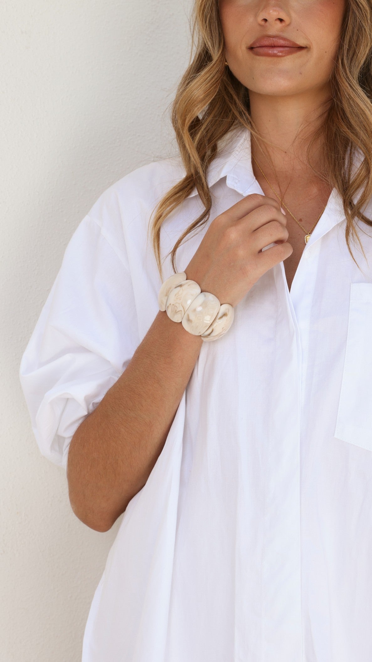 Whitney Stretch Bracelet - Cream Marble - Billy J