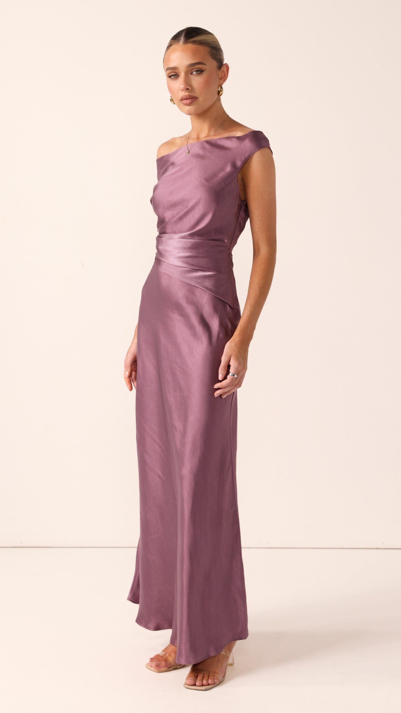 Auria Off Shoulder Maxi Dress - Plum - Billy J