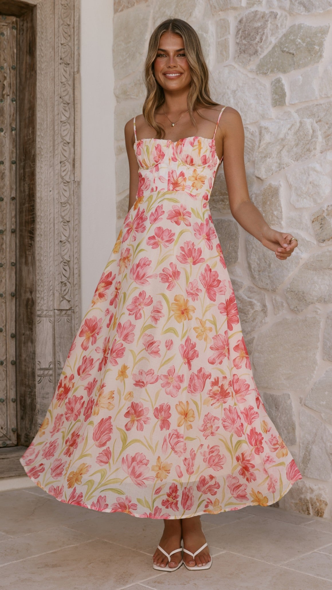 Rahima Maxi Dress - Pink/Yellow Flower - Billy J